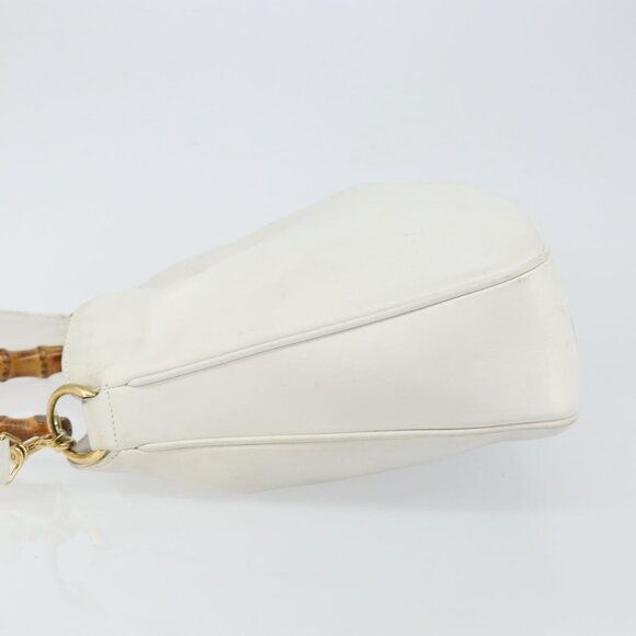 GUCCI Bamboo Hand Bag Leather 2way White Gold - Picture 5 of 15
